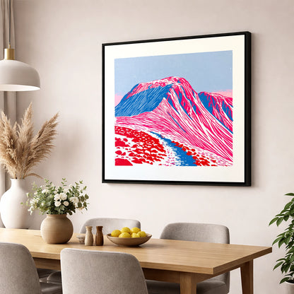 Vibrant Great Gable Peak lake district fell wall art displayed in a dining room