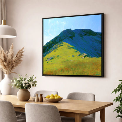 Little Hart Crag Sunlit Ridge lake district fell wall art displayed in a dining room