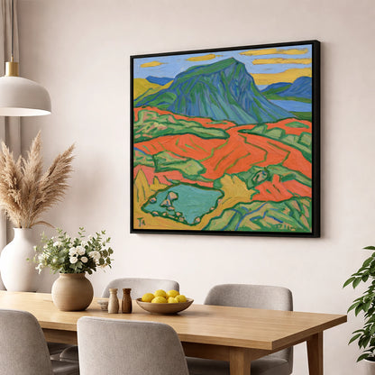 Vivid Haystacks Fell and Tarn lake district fell wall art displayed in a dining room