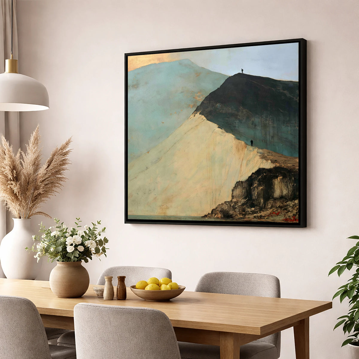 Striding Edge in Slate and Gold lake district walking wall art displayed in a dining room