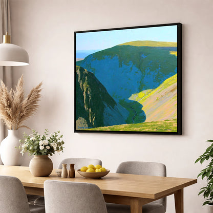 High Pike Deep Blue Valley lake district fell wall art displayed in a dining room