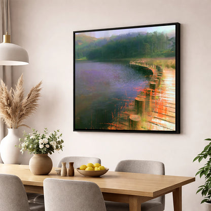 Tarn Hows Curving Boardwalk lake district lake wall art displayed in a dining room