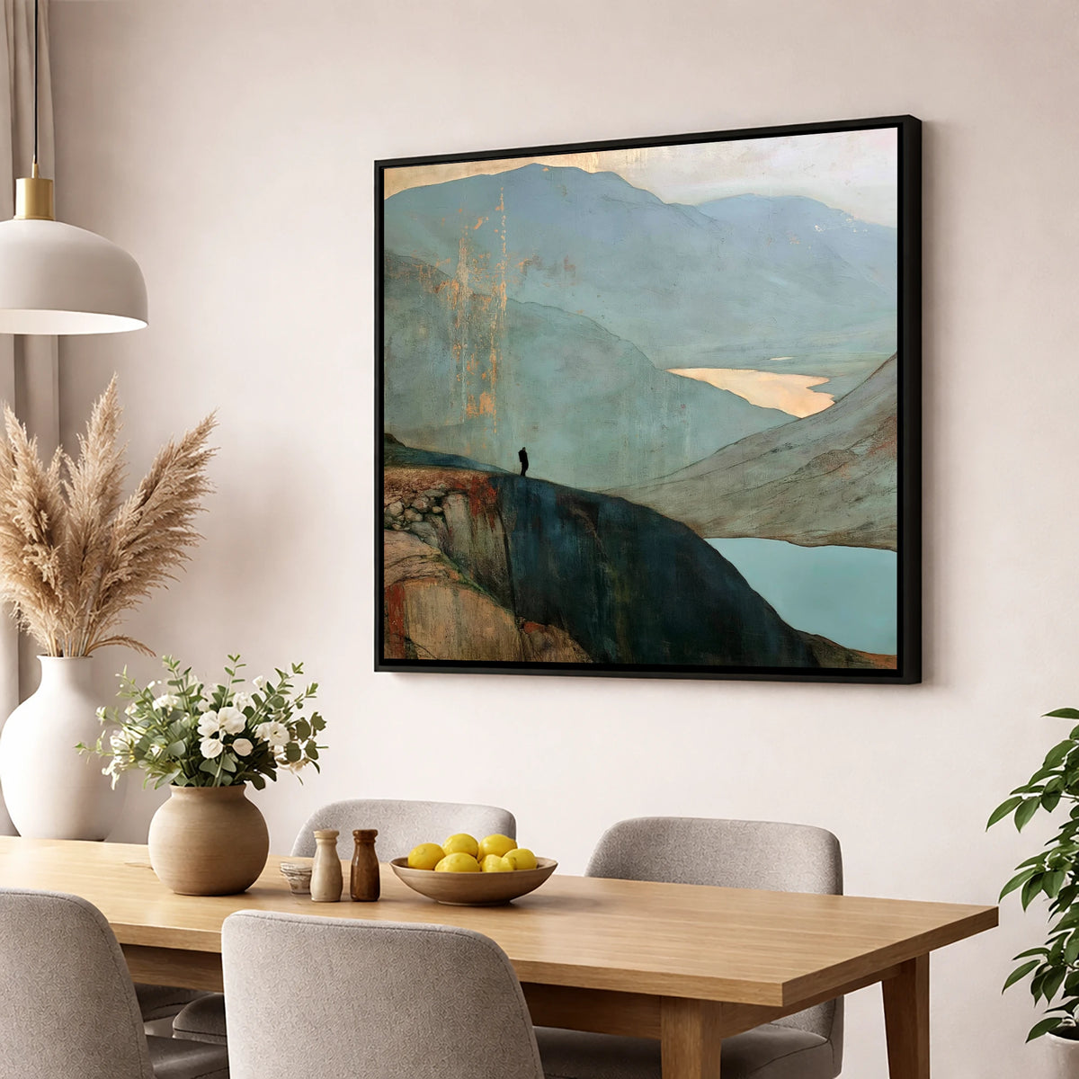 Walker Above Innominate Tarn lake district fell wall art displayed in a dining room