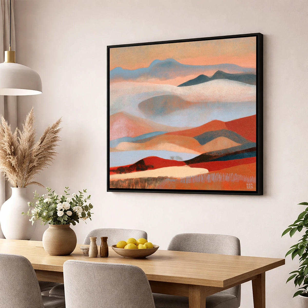 Rolling Terracotta Fells Under Cloud lake district fell wall art displayed in a dining room