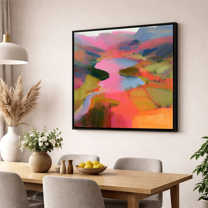 Vivid Elter Water from Above lake district lake wall art displayed in a dining room