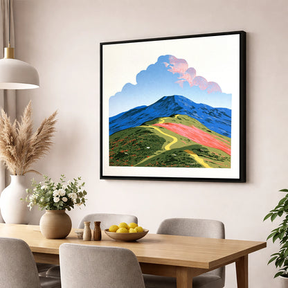Yellow Path Over Rolling Fells lake district fell wall art displayed in a dining room