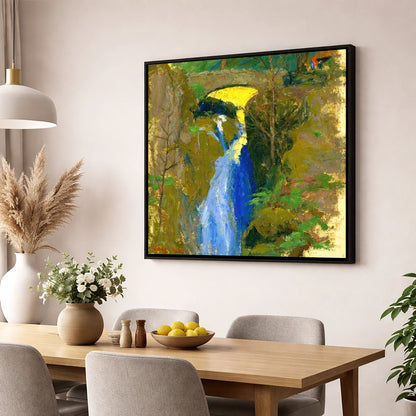 Vivid Blue Cascade at Aira Force lake district waterfall wall art displayed in a dining room