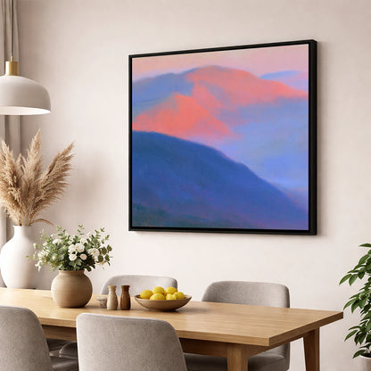 Pink Twilight Over Summit Fells lake district fell wall art displayed in a dining room