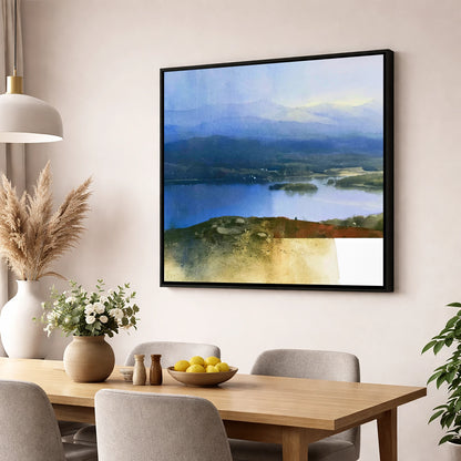 Indigo Windermere from Brant Fell lake district village wall art displayed in a dining room