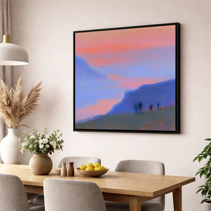 Twilight Walkers on the Fell lake district fell wall art displayed in a dining room