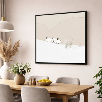Herdwick Sheep on Minimalist Fell lake district wildlife wall art displayed in a dining room