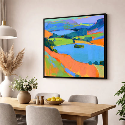 Vivid Bracken Above Grasmere lake district lake wall art displayed in a dining room