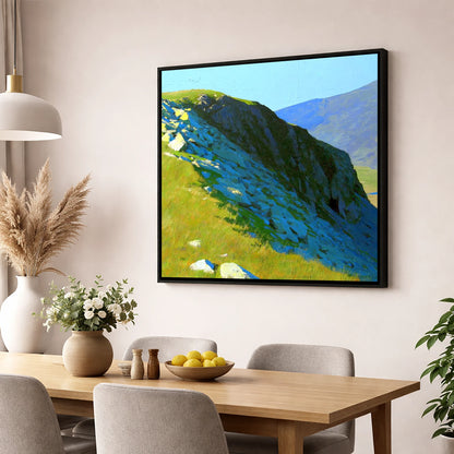 Sunlit Slopes on Rossett Pike lake district fell wall art displayed in a dining room