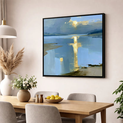 Sunset Breaking Over the Lake lake district lake wall art displayed in a dining room