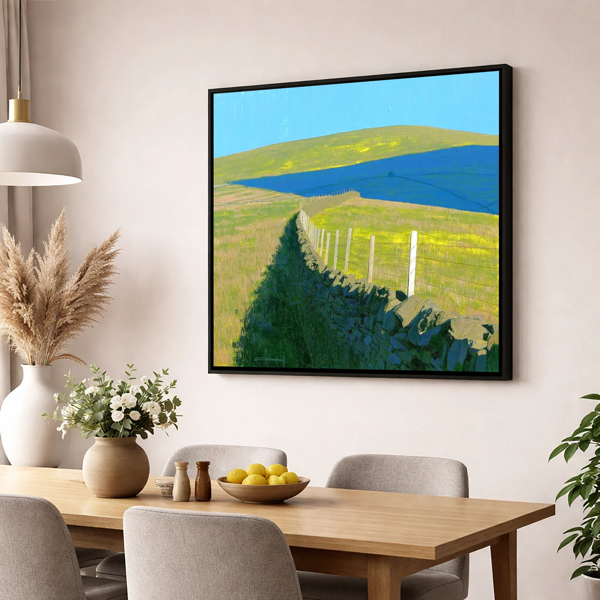 Vibrant Shadows on Loadpot Hill lake district fell wall art displayed in a dining room