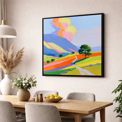 Winding Path Through Colourful Fells lake district fell wall art displayed in a dining room