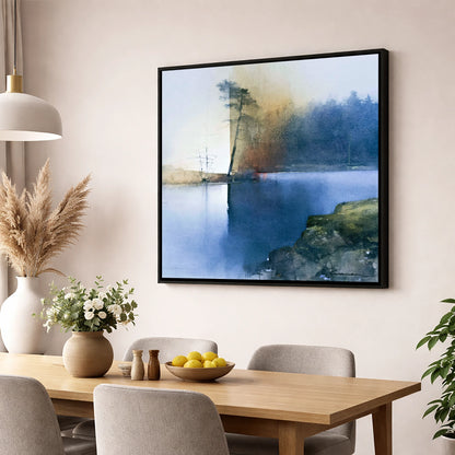 Indigo Tarn Hows Leaning Pine lake district lake wall art displayed in a dining room