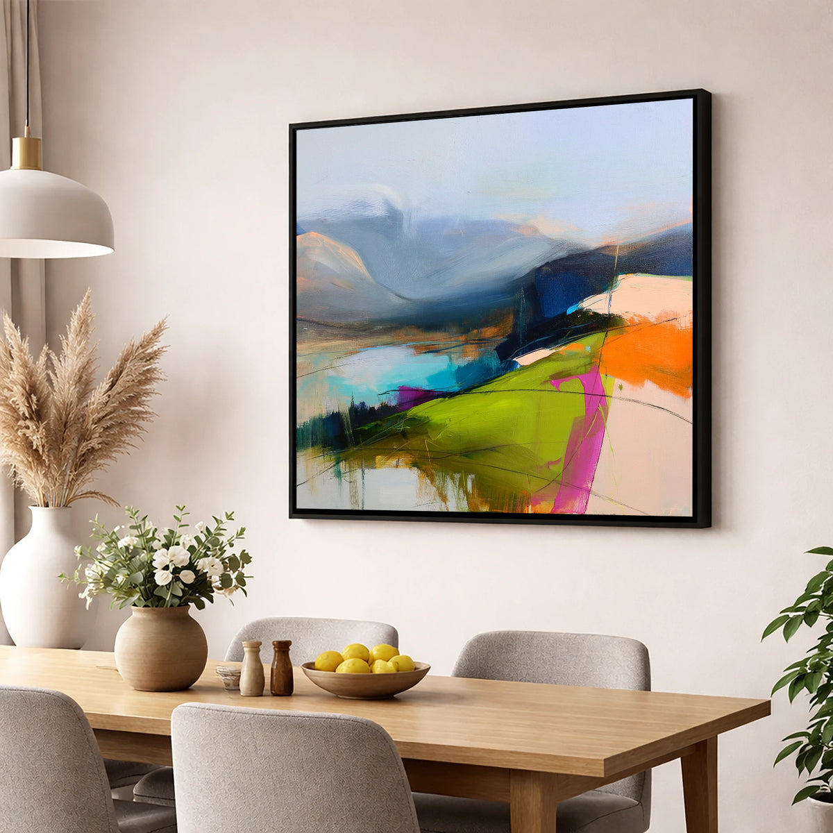 Vibrant Fell Summit View lake district fell wall art displayed in a dining room