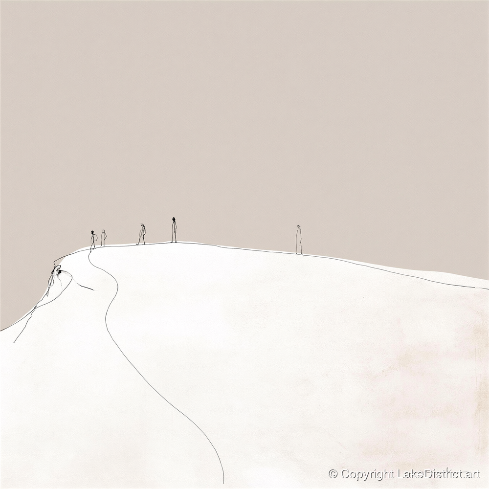 Distant Hikers on a Fell - lake district fell art print and canvas by Ellis Calder A.I