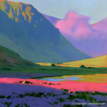Dramatic Magenta Heather Fellside - flowers & fellsides art print and canvas by Edmund Thatcher A.I