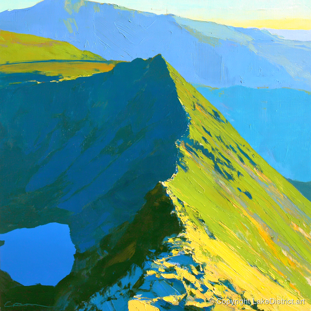 Dramatic Sunlight on Striding Edge - lake district walking art print and canvas by Daphne Morley A.I