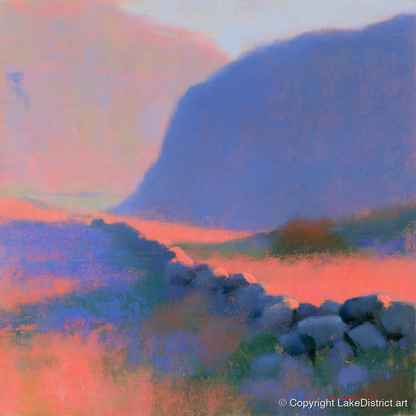 Drystone Wall in Twilight Valley - lake district valley art print and canvas by Theodore Vance A.I