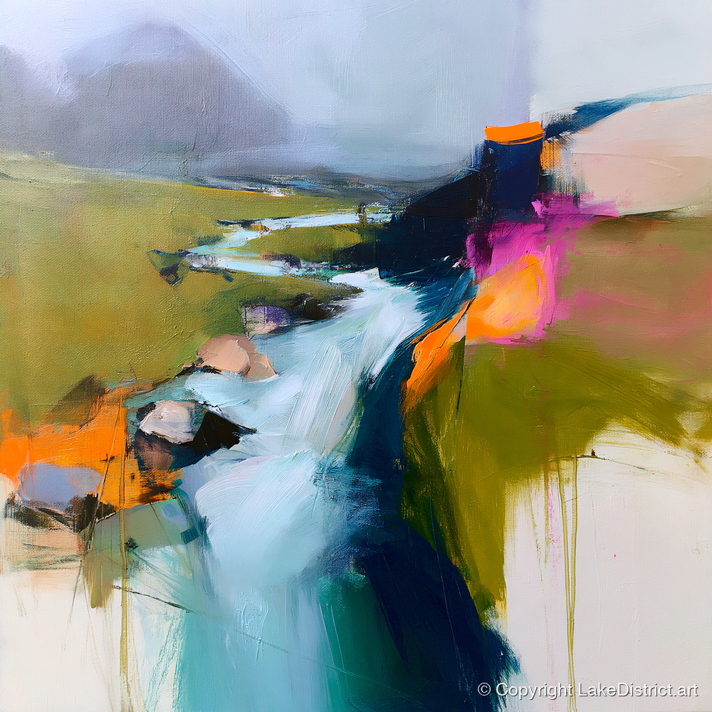 Dynamic Abstract Fellside Beck - lake district waterfall art print and canvas by Warren Yates A.I