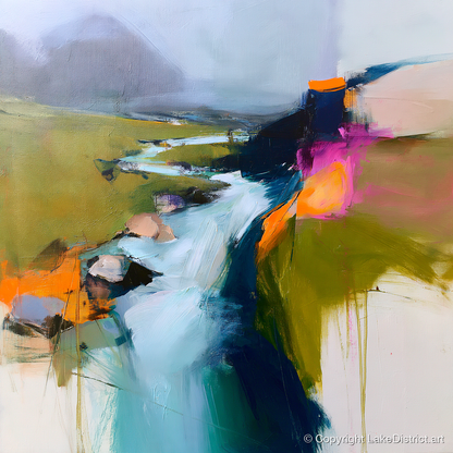 Dynamic Abstract Fellside Beck - lake district waterfall art print and canvas by Warren Yates A.I