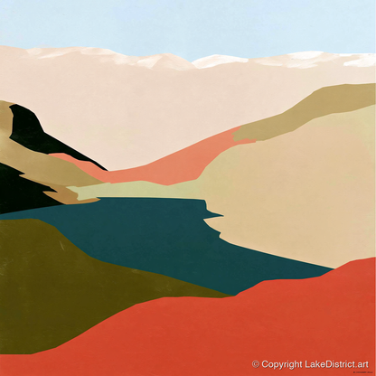 Easedale Tarn in Bold Terracotta - lake district lake art print and canvas by Malcolm Reed A.I