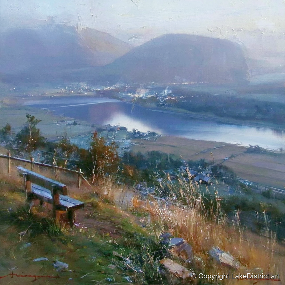 Elevated Bench Over Loweswater - lake district lake art print and canvas by Marcus Dalton A.I