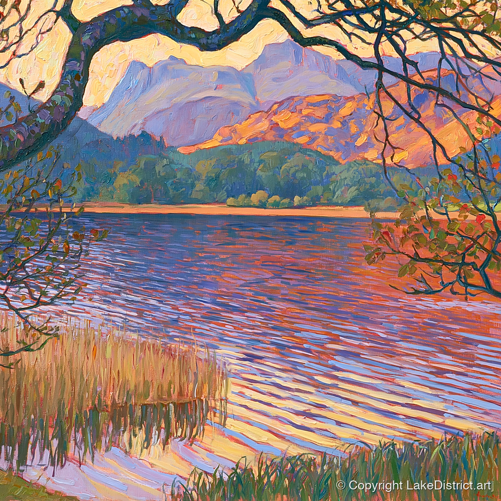 Elterwater Framed by Trees - lake district lake art print and canvas by Celia Harding A.I
