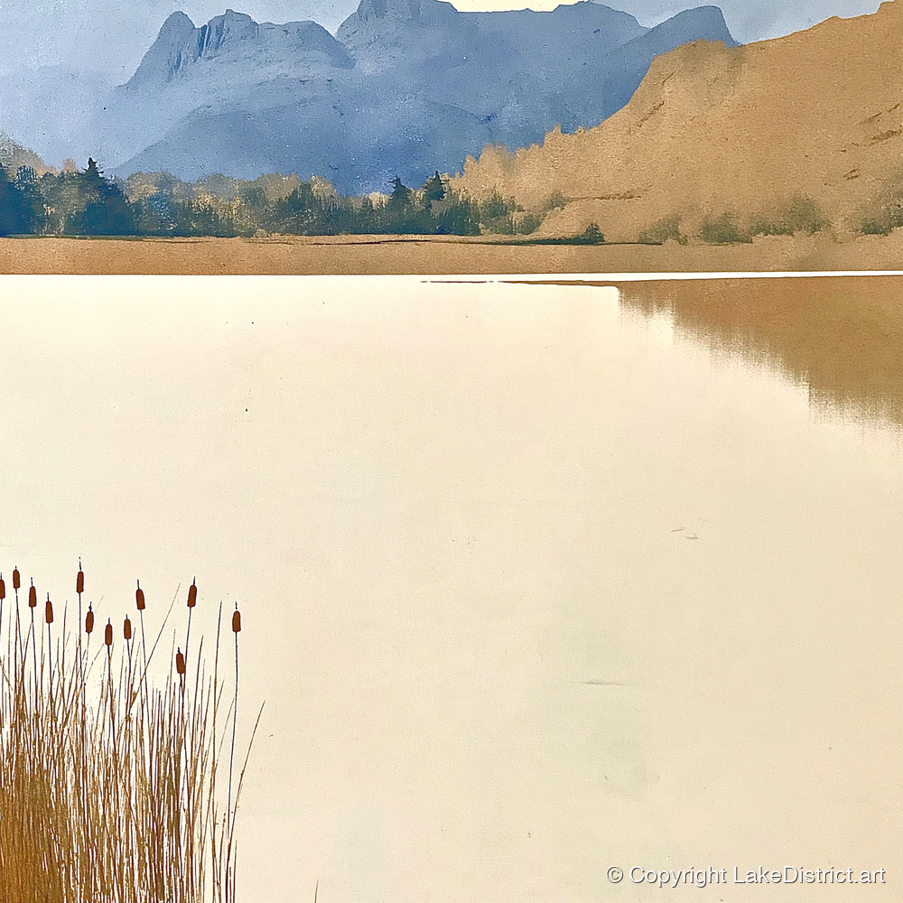 Elterwater Reeds and Slate Fells - lake district lake art print and canvas by Phillip Marbury A.I