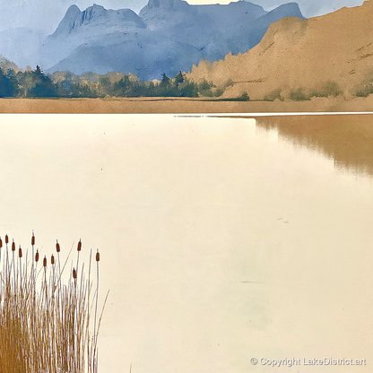 Elterwater Reeds and Slate Fells - lake district lake art print and canvas by Phillip Marbury A.I