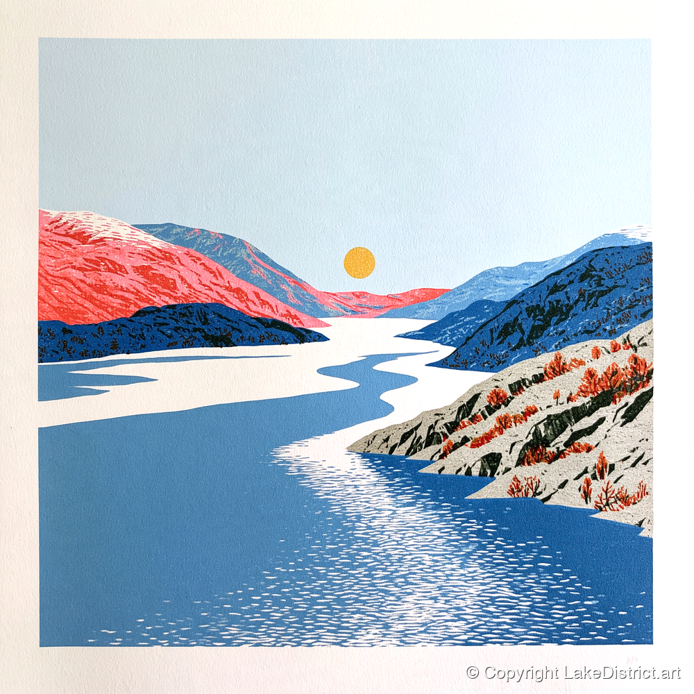 Ennerdale Valley and Golden Sun - lake district valley art print and canvas by William Parrish A.I