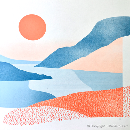 Ennerdale Valley in Coral and Blue - lake district valley art print and canvas by Elliot Reid A.I