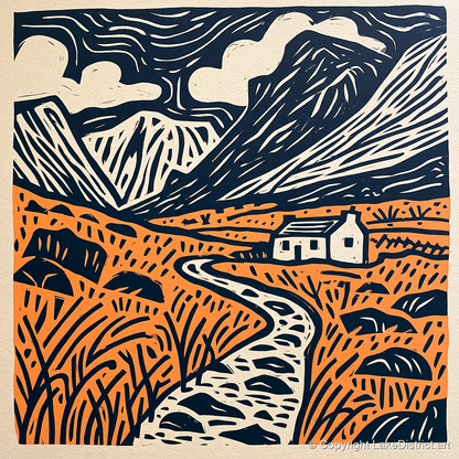 Eskdale Cottage and Navy Fells - lake district valley art print and canvas by Leon Baxter A.I