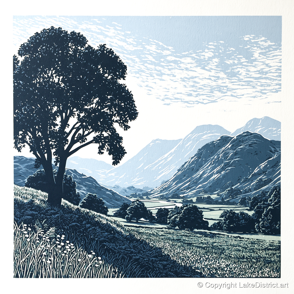 Eskdale Valley in Navy and Slate - lake district valley art print and canvas by Alfred Morland A.I