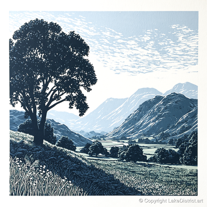 Eskdale Valley in Navy and Slate - lake district valley art print and canvas by Alfred Morland A.I