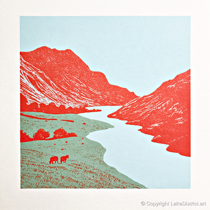 Eskdale Valley in Vivid Red - lake district valley art print and canvas by Edward Loxley A.I