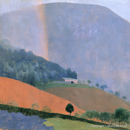 Fell Barn Under a Rainbow - lake district sky art print and canvas by Alistair Thorne A.I