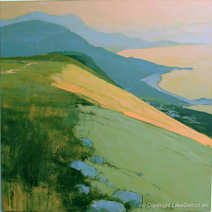 Fell Summit in Golden Light - lake district fell art print and canvas by Emerson Grey A.I