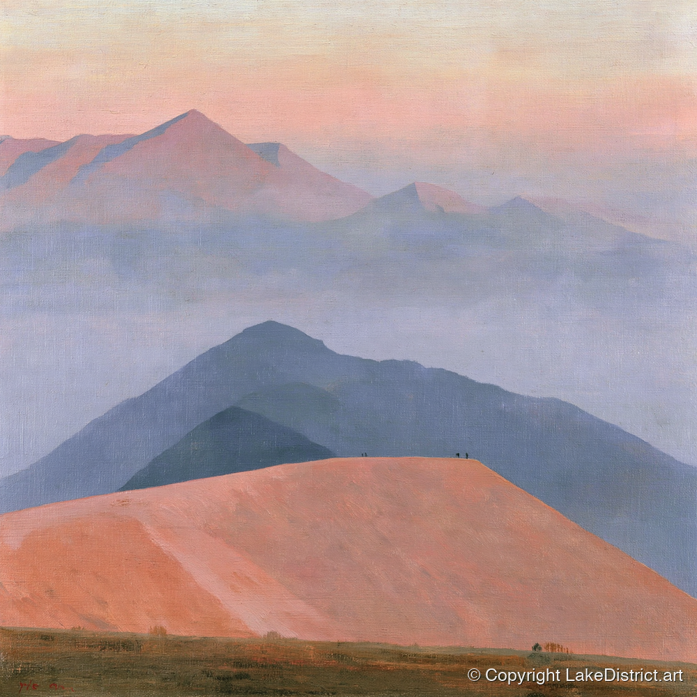 Fell Summit in Lavender Haze - lake district fell art print and canvas by Alistair Thorne A.I