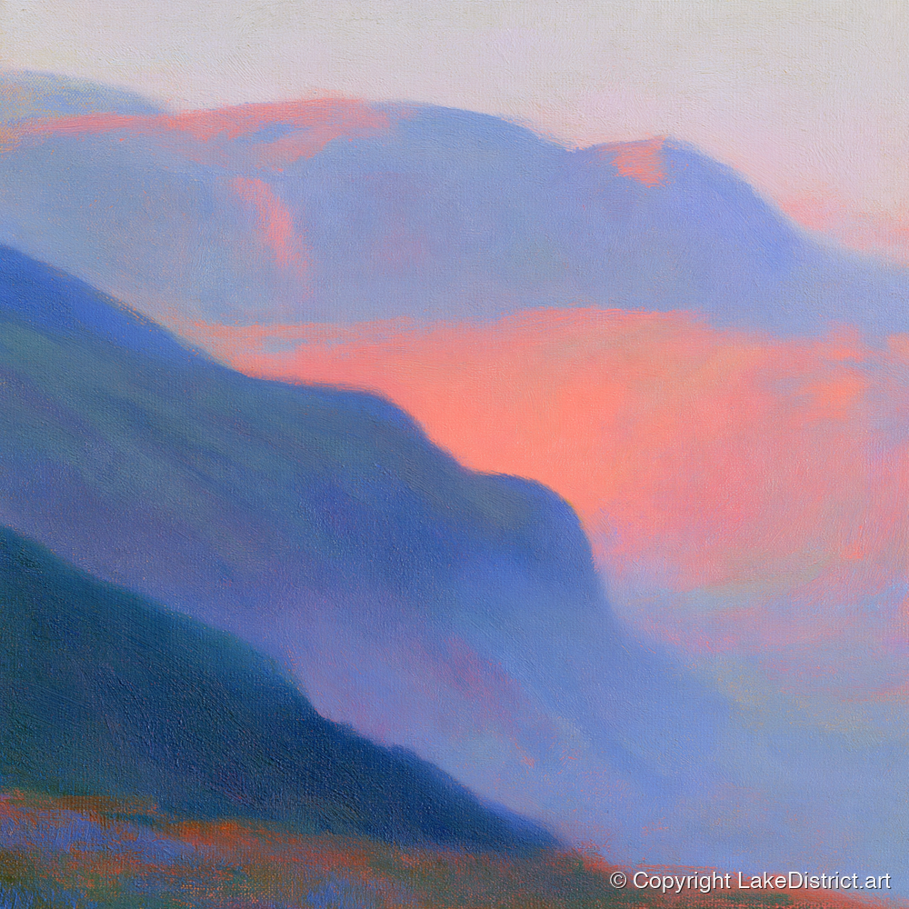 Fell Summit in Pink Twilight - lake district fell art print and canvas by Theodore Vance A.I