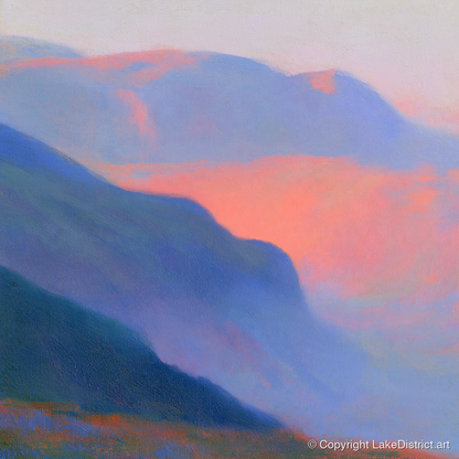 Fell Summit in Pink Twilight - lake district fell art print and canvas by Theodore Vance A.I