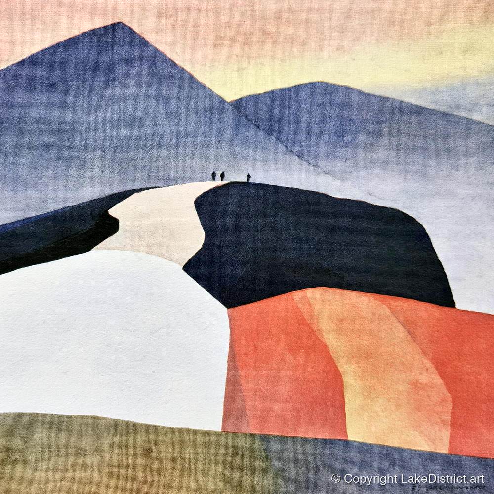 Fell Summit in Terracotta and Indigo - lake district fell art print and canvas by Edwin Locke A.I