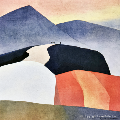 Fell Summit in Terracotta and Indigo - lake district fell art print and canvas by Edwin Locke A.I