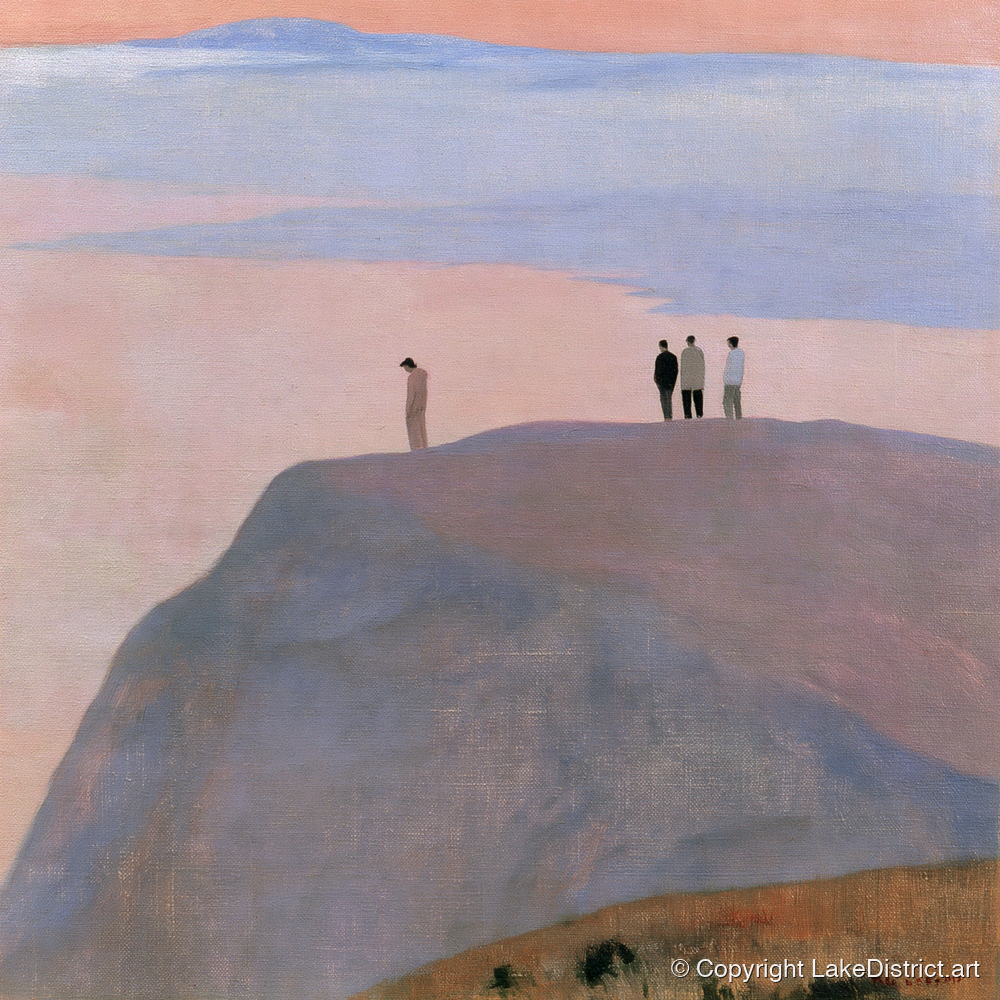 Fell Top Walkers at Dusk - lake district fell art print and canvas by Alistair Thorne A.I