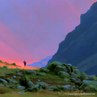 Fell Walker Beneath Vivid Skies - lake district walking art print and canvas by Edmund Thatcher A.I