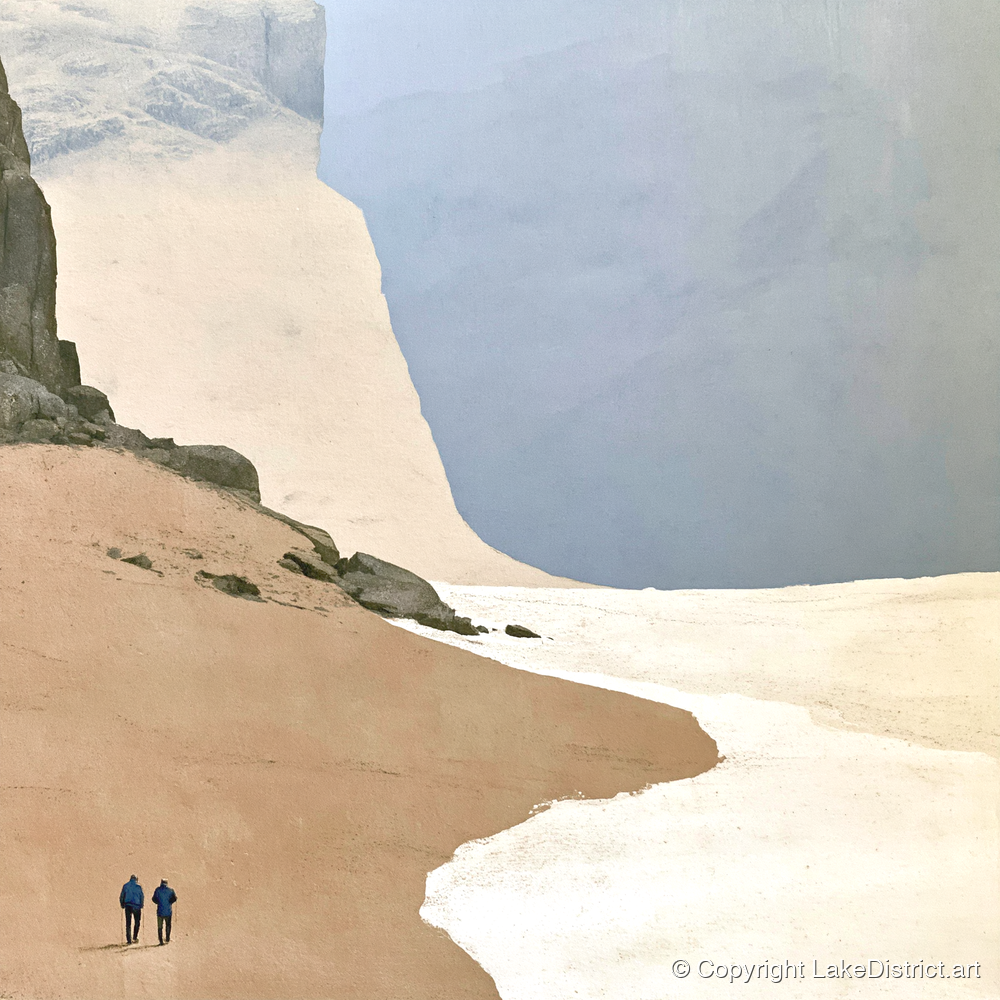 Fell Walkers Beneath Great Cliffs - lake district fell art print and canvas by Phillip Marbury A.I
