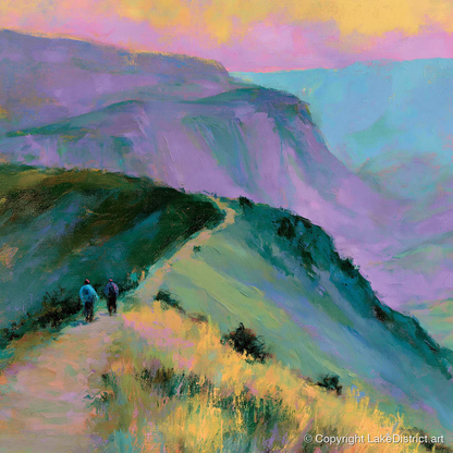 Fell Walkers in Pastel Light - lake district walking art print and canvas by Desmond Fairfax A.I